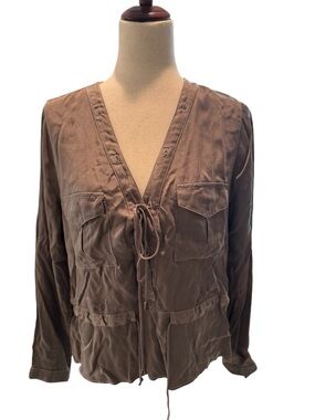 Maven West Taupe Tie-Front Utility Blouse Maven West Small